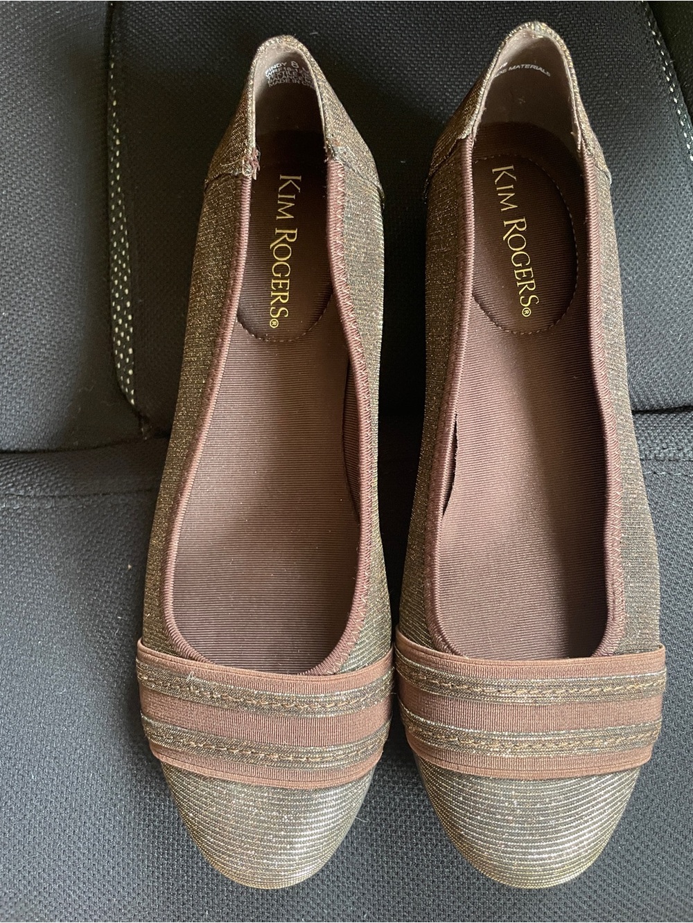 Kim Rogers Brown Glitter-Trim Slip On Flats size 8